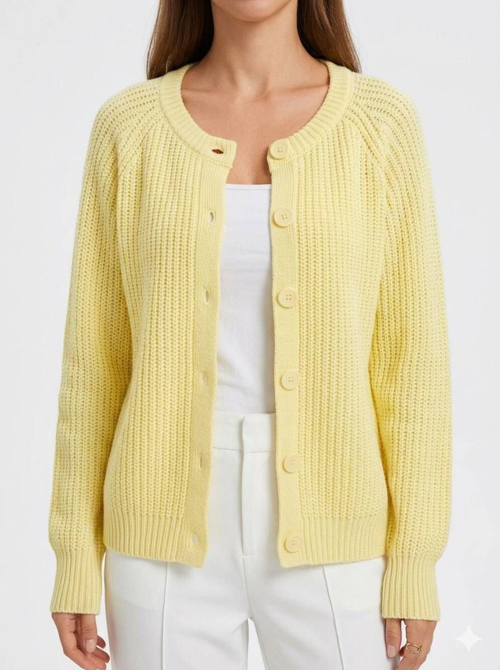 🩵NWT Yellow Chunky Knit Buttoned Front Sweater Large